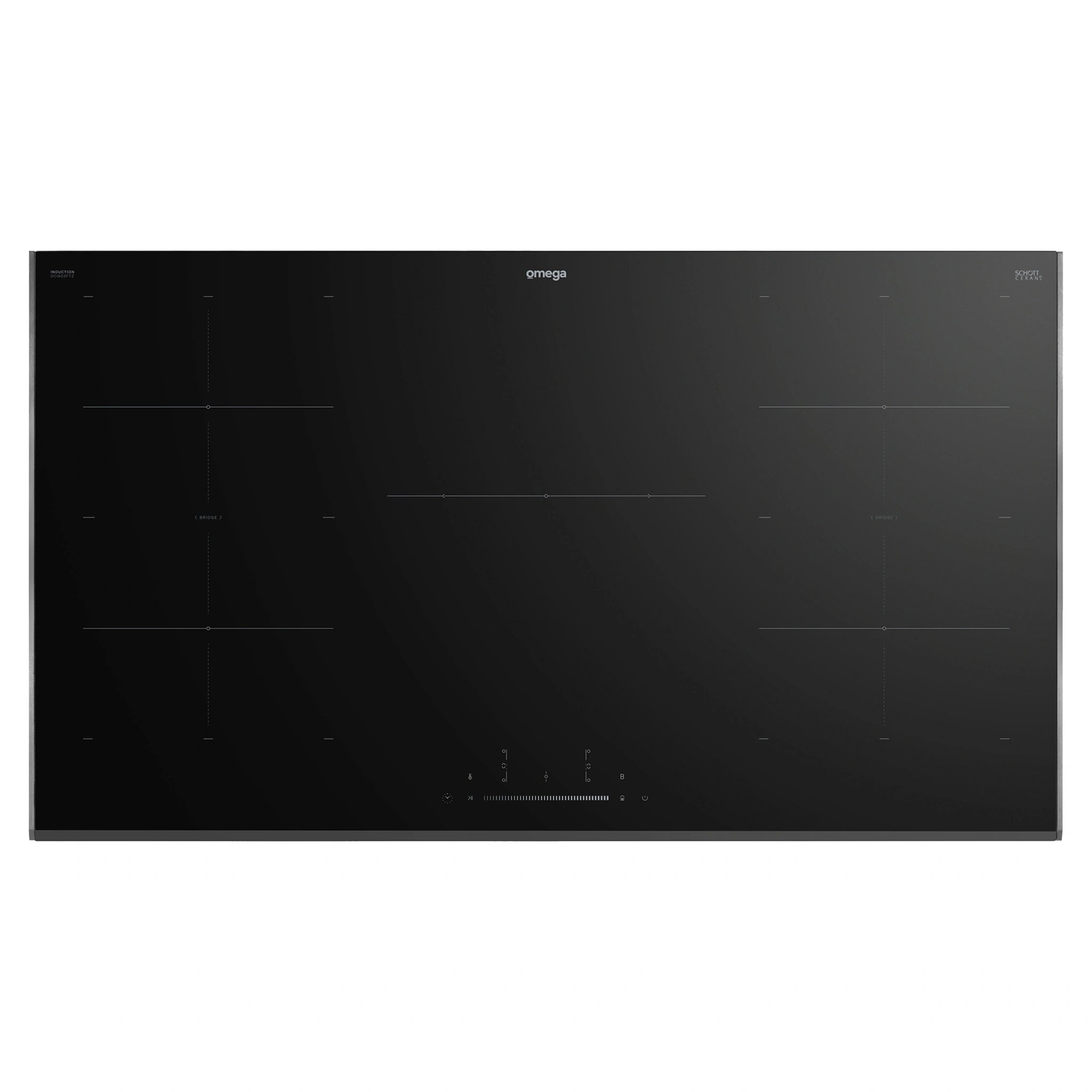 Omega Appliance 90cm 5 Zone Induction Cooktop with Bridge Zones OCI903FTZ, Top View 4