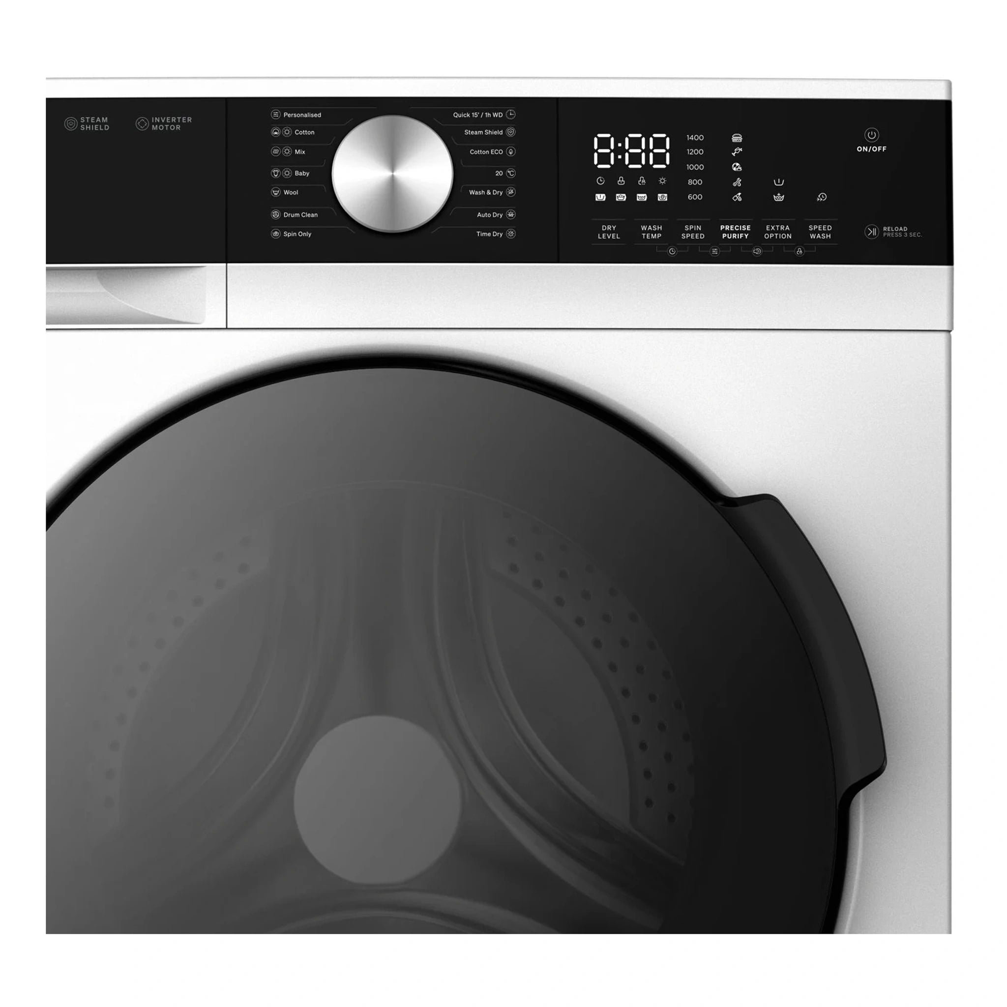 Omega Appliances 8kg/5kg White Washer Dryer OFL80D50W, Control Panel View