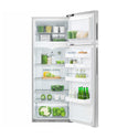 Fisher & Paykel RF411TRPX6 381L Top Mount Stainless Steel, Front view with open doors, full of food items, and bottles