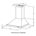 Robinhood RWC3CH9SS 90cm Canopy Rangehood, Dimensions