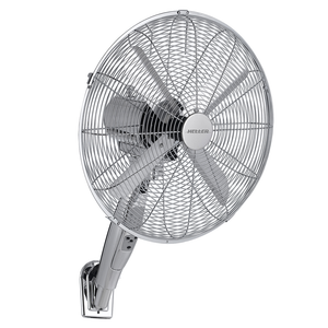Heller RWF40 40cm Silver Metal Wall Fan with Remote Control + 8 Hour Timer, Front view