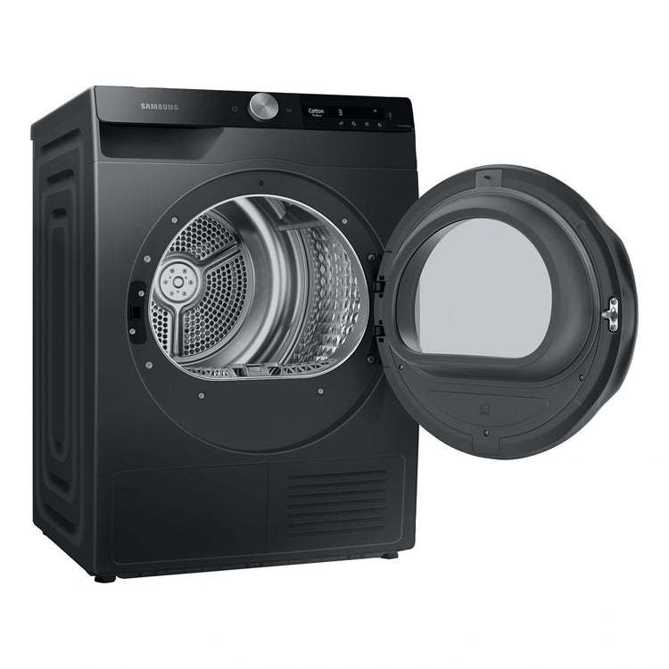 Samsung 8kg Heat Pump Smart Dryer with Intelligent AI Dry DV80T5420AB, Left Side View With Door Open