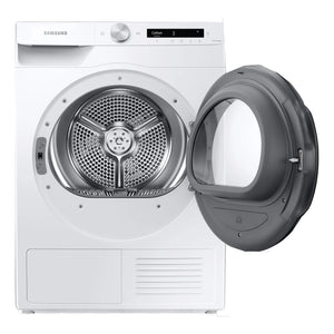 Samsung 8kg Heat Pump Smart Dryer with Intelligent AI Dry DV80T5420AW, Front View With Door Open Left