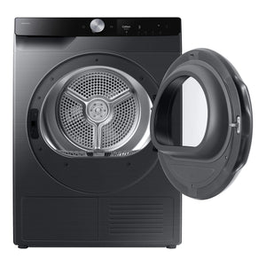 Samsung 9kg Smart Heat Pump Dryer DV90T6440LB, Front View With Door Open Left