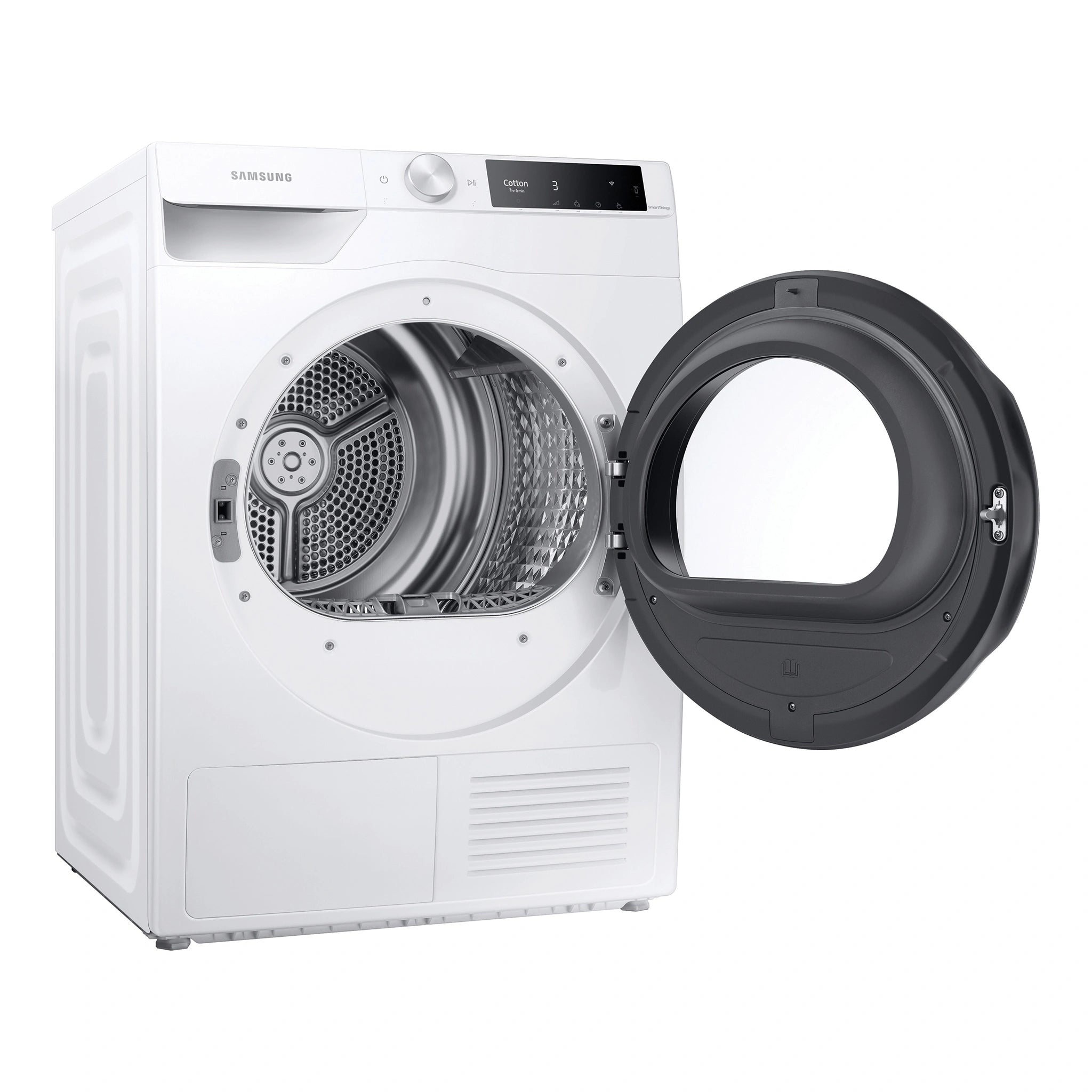 Samsung 9kg Smart Heat Pump Dryer DV91T6440LE, Left Side View With Door Open