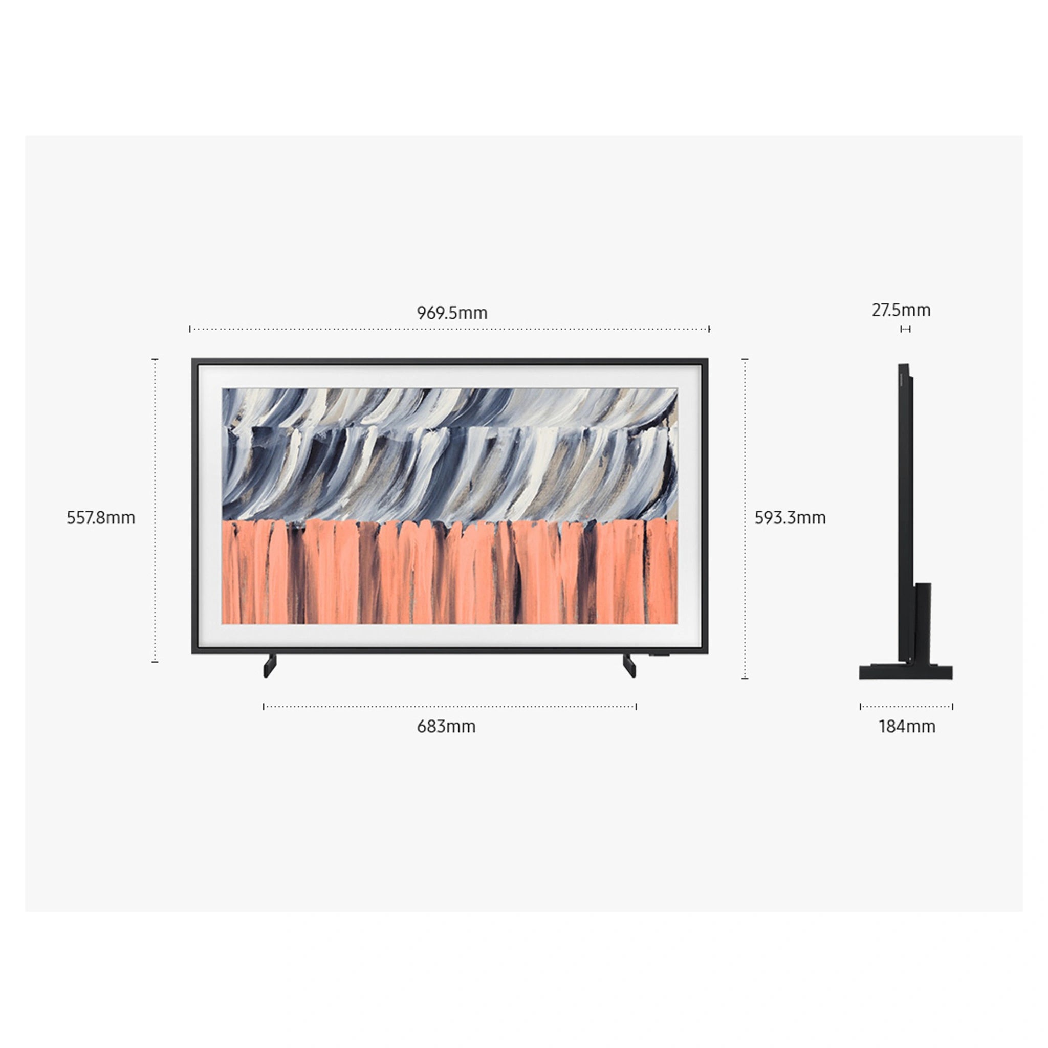 Samsung 43 Inch Black The Frame 4K Vision AI Smart TV (2026) QA43LS03HEWXXY, Dimensions View