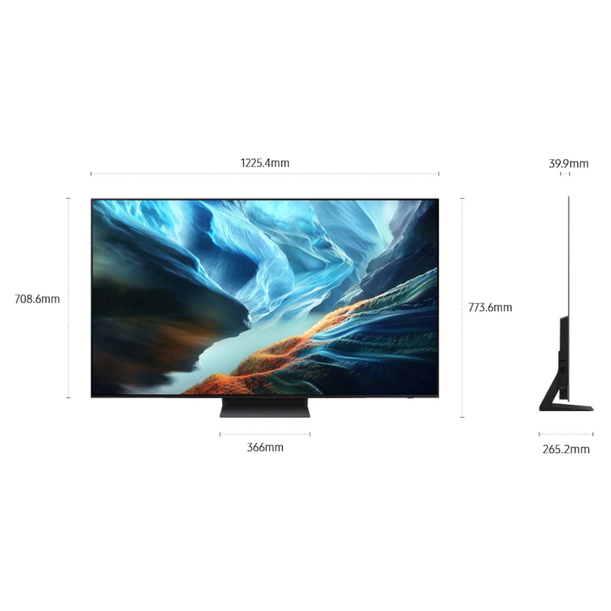 Samsung 55 Inch OLED S90H 4K Vision AI Smart TV QA55S90HAWXXY, Dimensions View