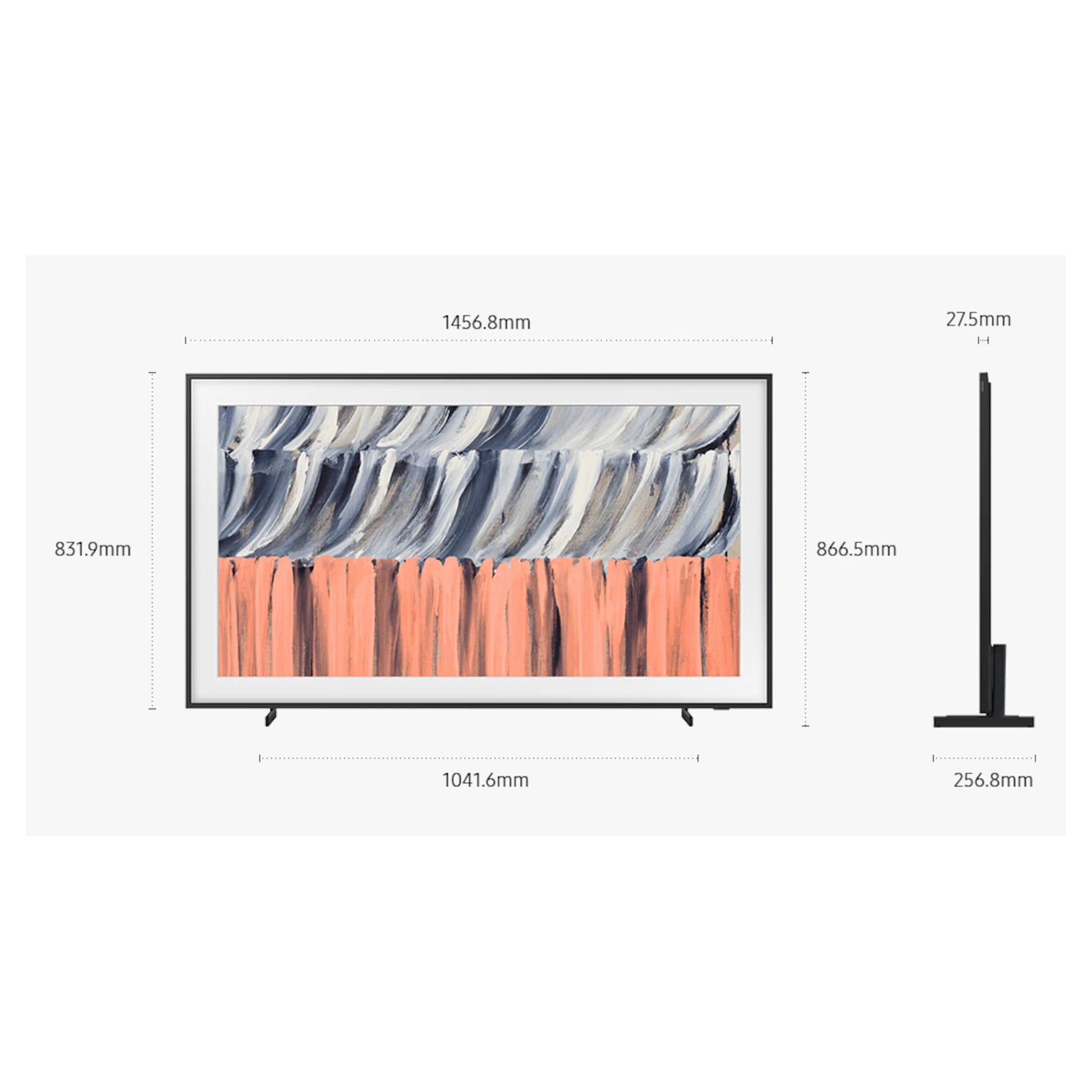 Samsung 65 Inch Black The Frame 4K Vision AI Smart TV (2026) QA65LS03HEWXXY, Dimensions View