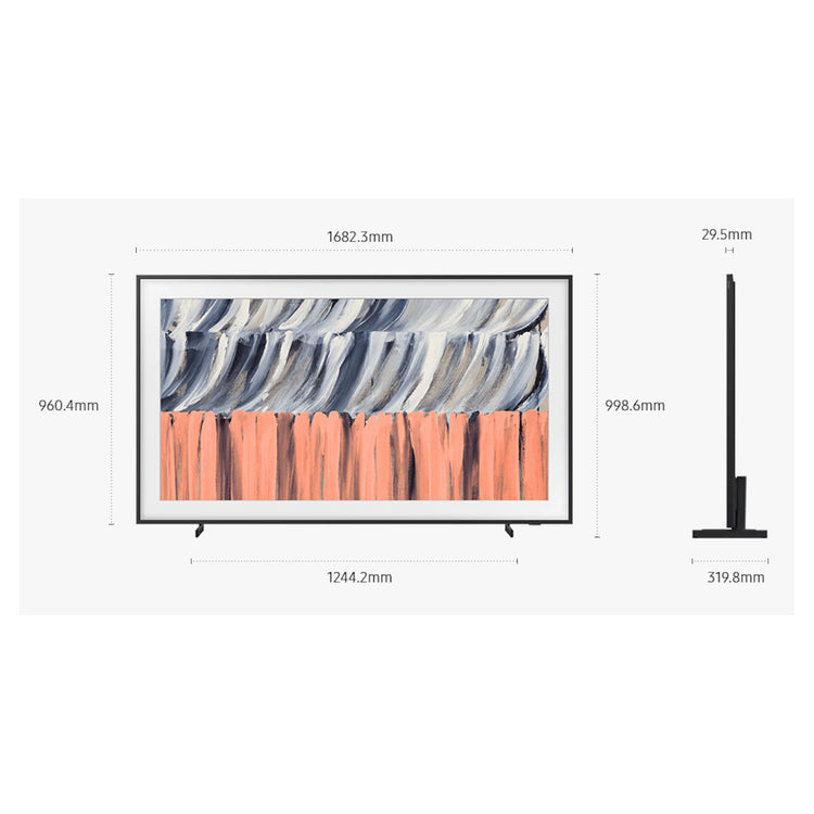 Samsung 75 Inch Black The Frame 4K Vision AI Smart TV (2026) QA75LS03HEWXXY, Dimensions View