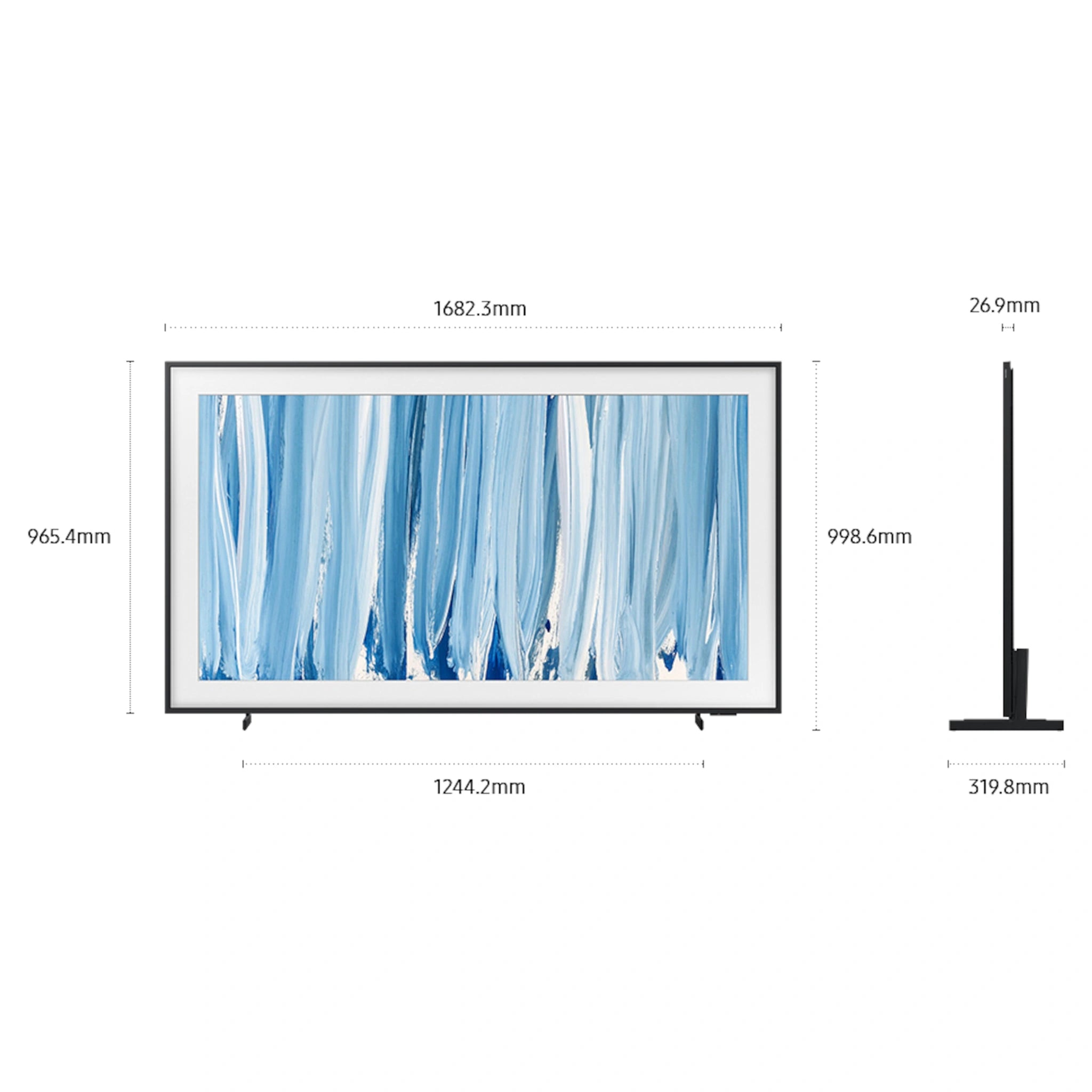 Samsung 75 Inch Black The Frame Pro 4K Vision AI Smart TV (2026) QA75LS03HWWXXY, Dimensions View
