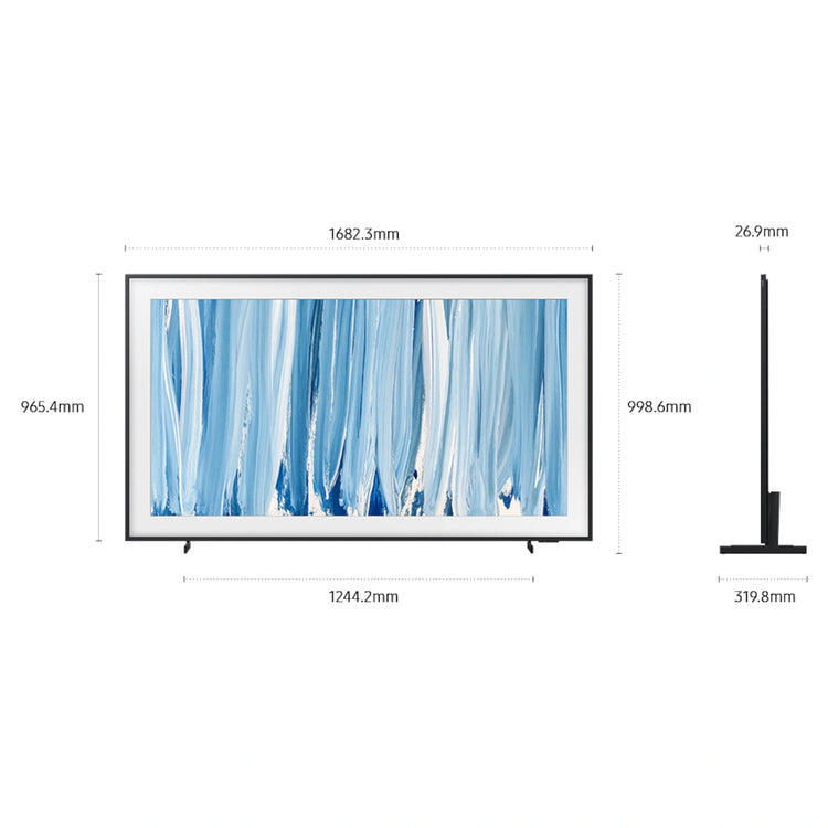 Samsung 75 Inch Black The Frame Pro 4K Vision AI Smart TV (2026) QA75LS03HWWXXY, Dimensions View