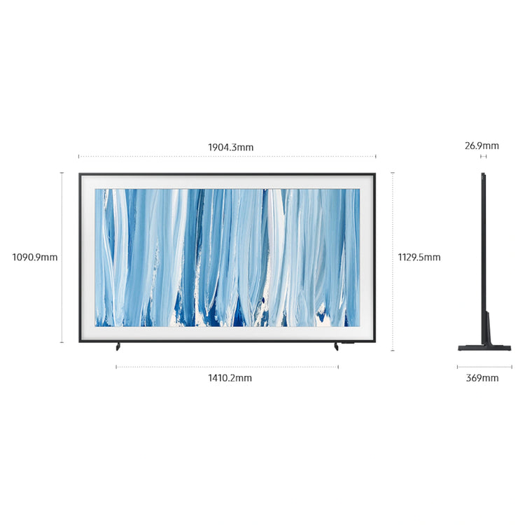 Samsung 85 Inch Black The Frame Pro 4K Vision AI Smart TV (2026) QA85LS03HWWXXY, Dimensions View