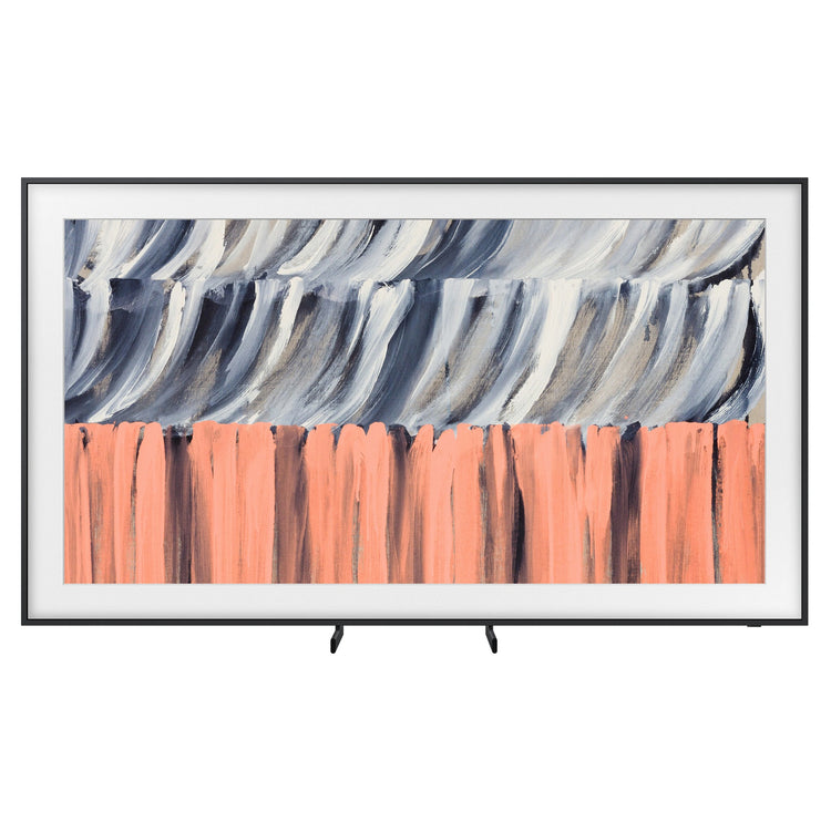 Samsung 98 Inch Black The Frame 4K Vision AI Smart TV QA98LS03HEWXXY, Front View with TV Stand Legs