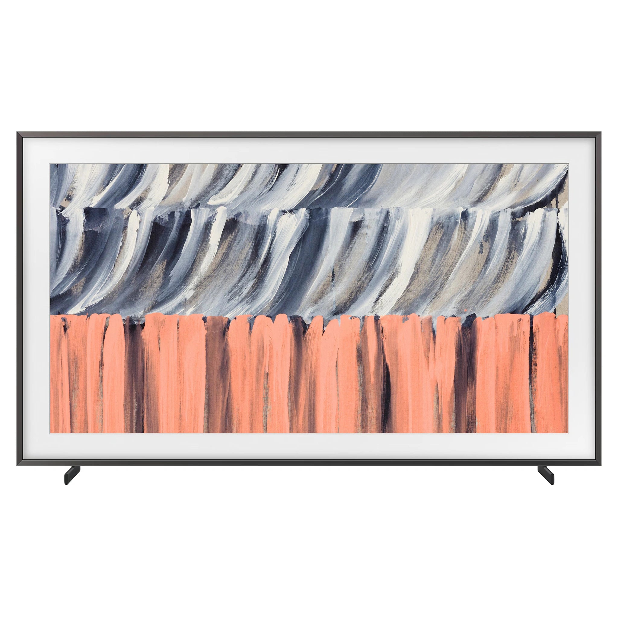 Samsung 98 Inch Black The Frame 4K Vision AI Smart TV QA98LS03HEWXXY, Front View with TV Stand Legs