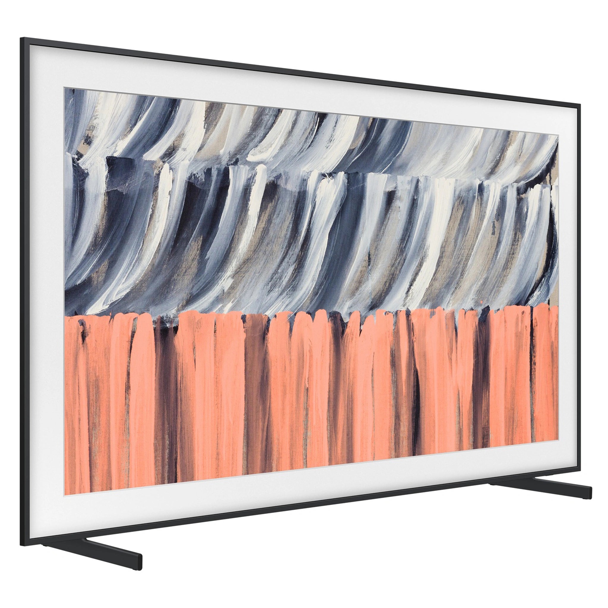 Samsung 98 Inch Black The Frame 4K Vision AI Smart TV QA98LS03HEWXXY, Left Side View with TV Stand Legs