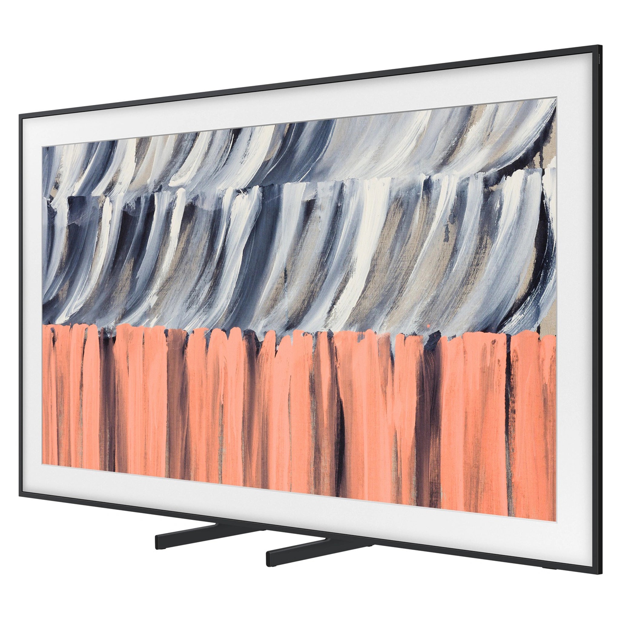 Samsung 98 Inch Black The Frame 4K Vision AI Smart TV QA98LS03HEWXXY, Right Side View with TV Stand Legs