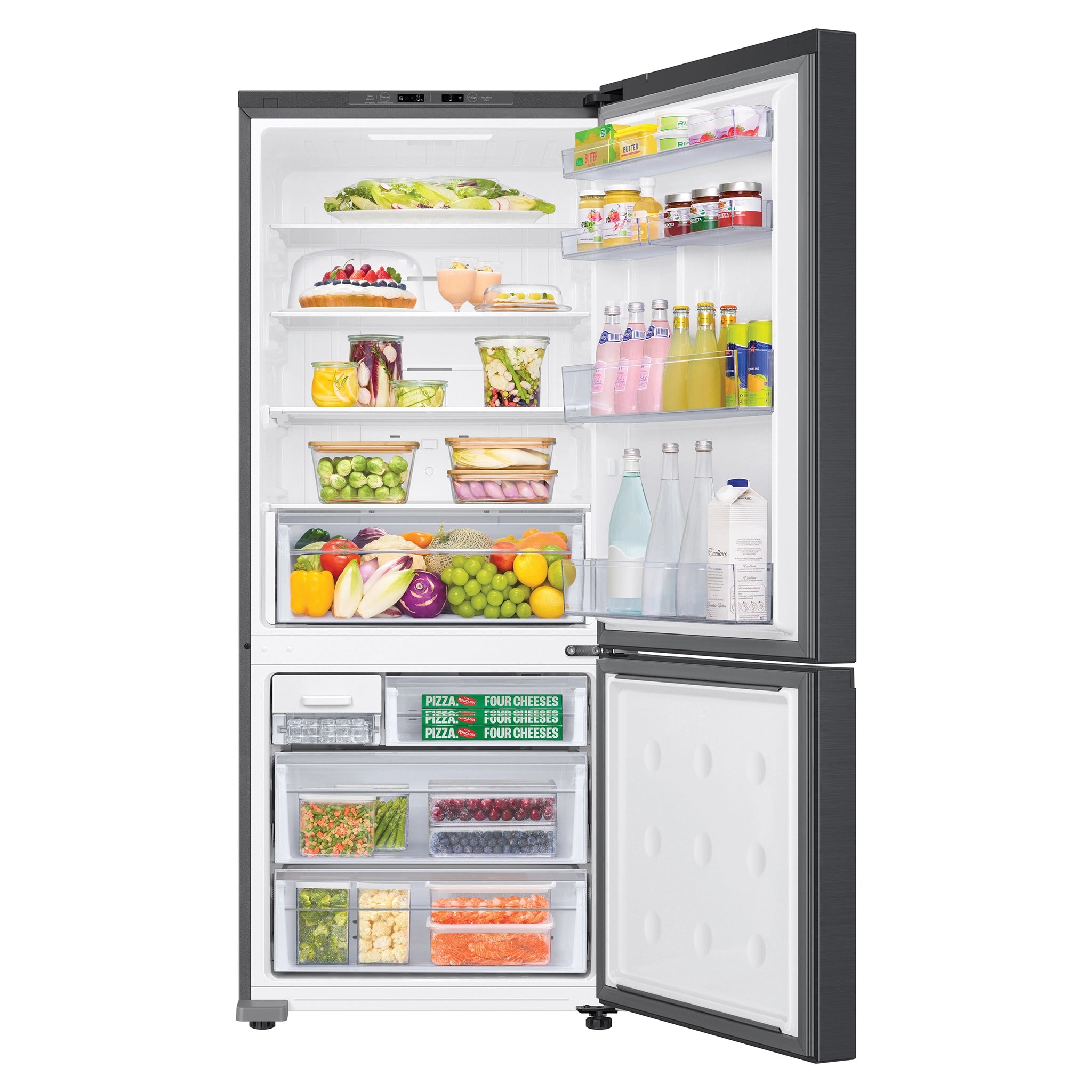 Samsung 427L Smart Bottom Mount Refrigerator SRL4200B, Front View With Door Open Storages