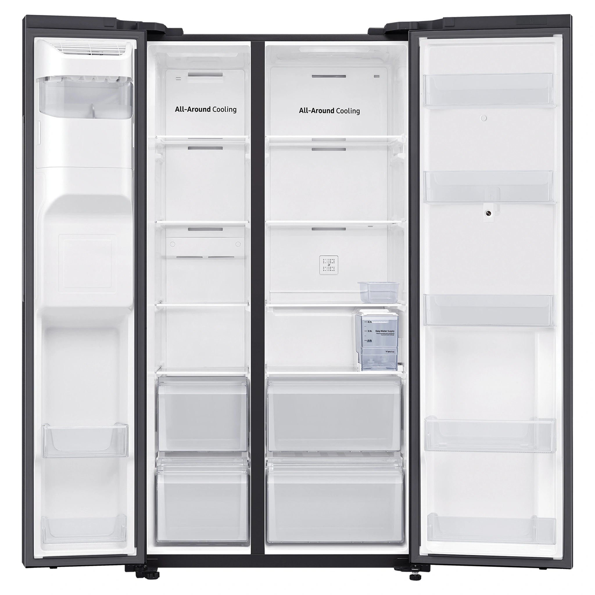 Samsung 656L Black Side by Side Smart Refrigerator - Family Hub SRS656MBFH4, Front Double Door Open View