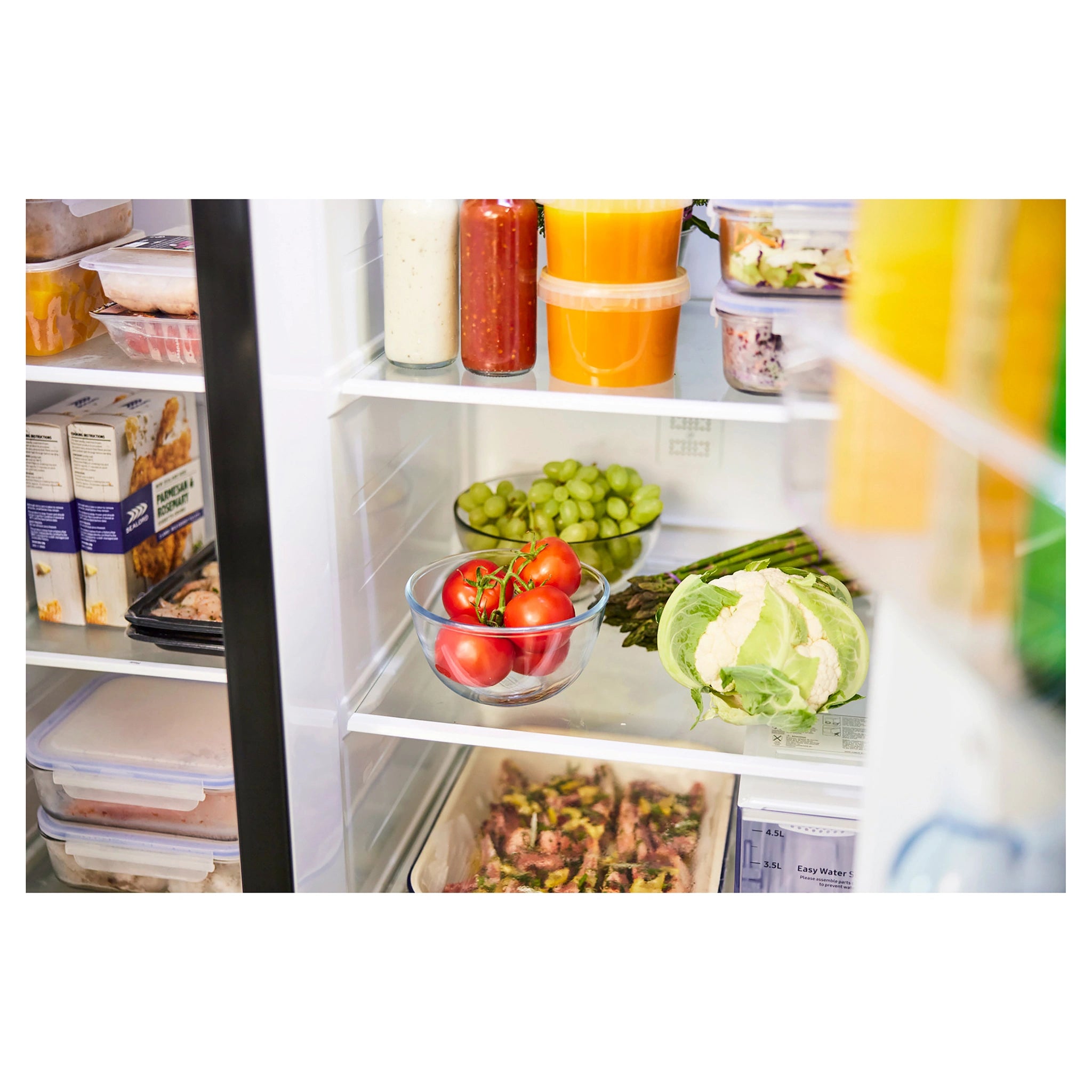 Samsung 656L Black Side by Side Smart Refrigerator - Family Hub SRS656MBFH4, Inside Storage Close - Up View