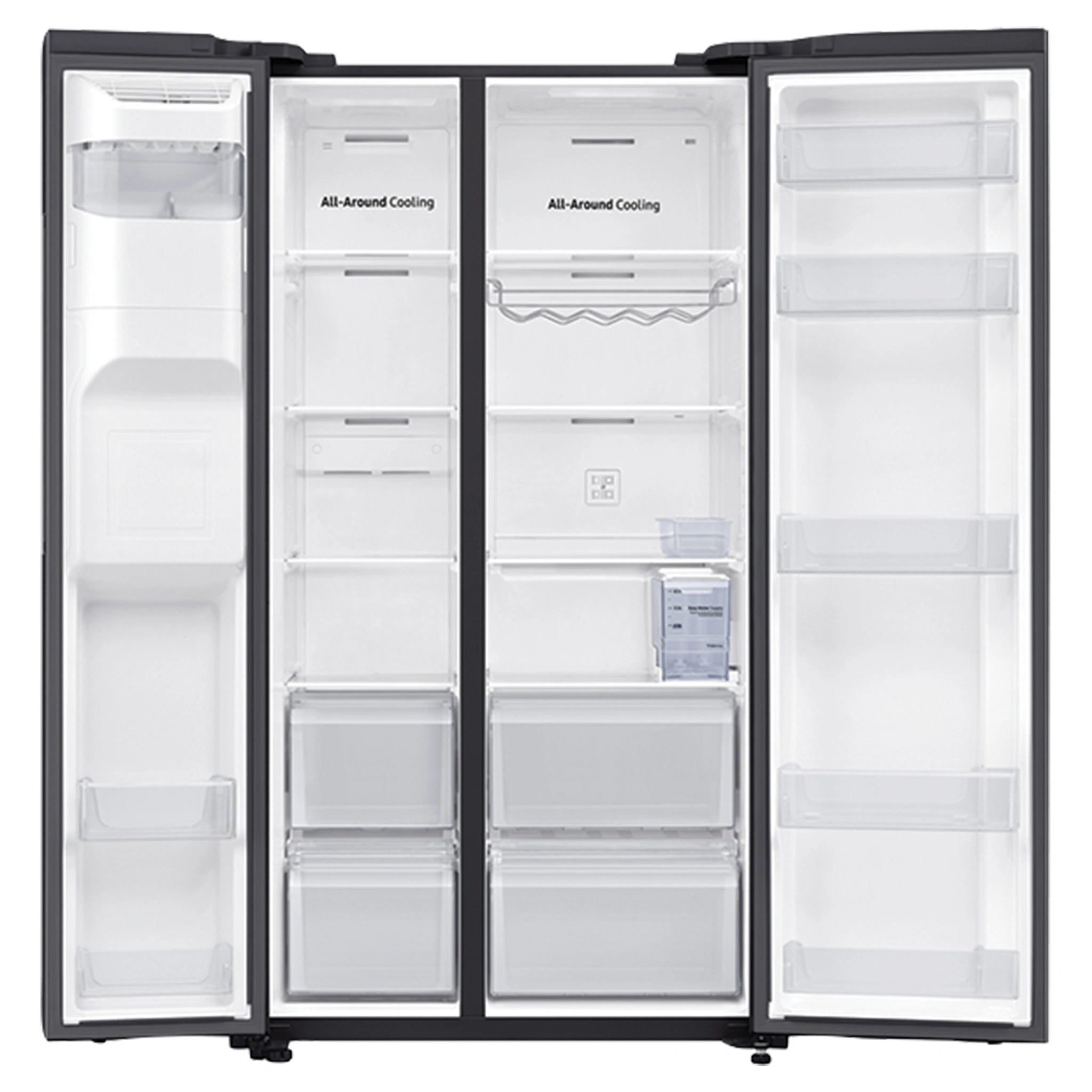 Samsung 635L Matte Black Side By Side Refrigerator SRS673DMB, Front Double Door Open View