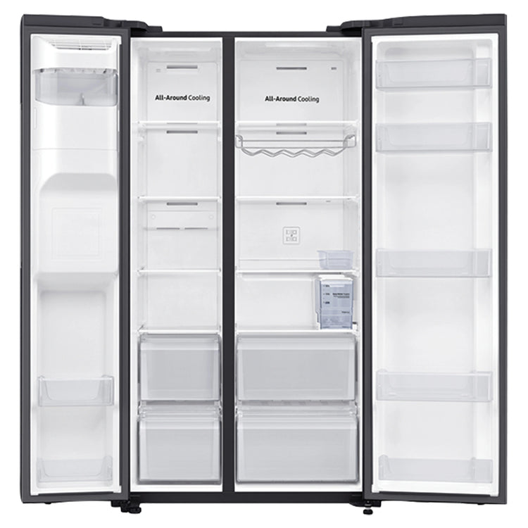 Samsung 635L Matte Black Side By Side Refrigerator SRS673DMB, Front Double Door Open View
