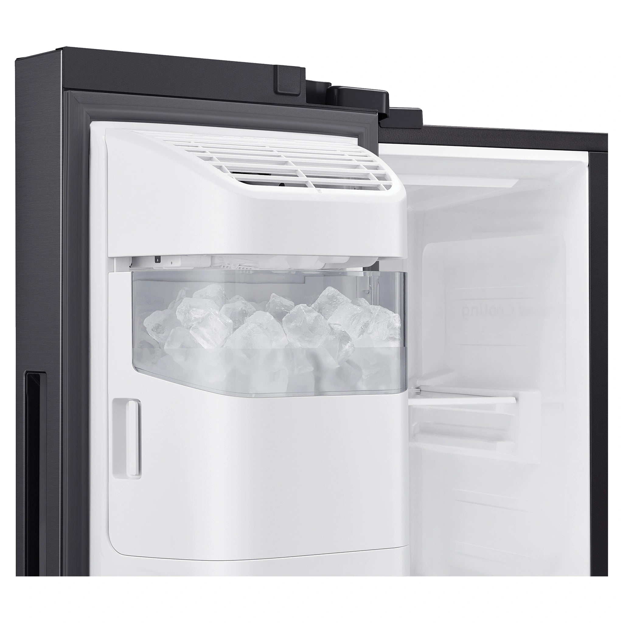 Samsung 635L Matte Black Side By Side Refrigerator SRS673DMB, Ice Maker Storage View
