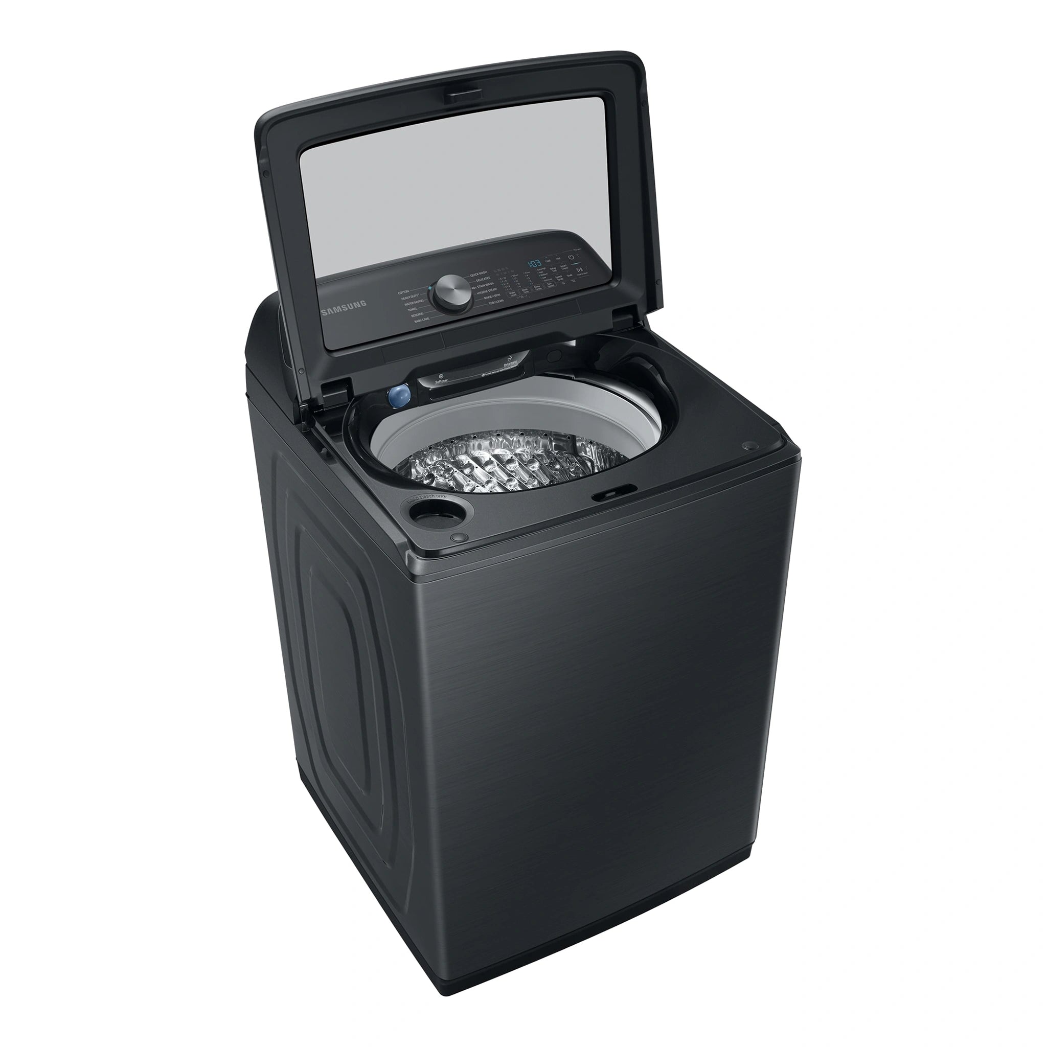 Samsung 12kg Top Load Washer WA12A8376GV, Left Side View With Door Open