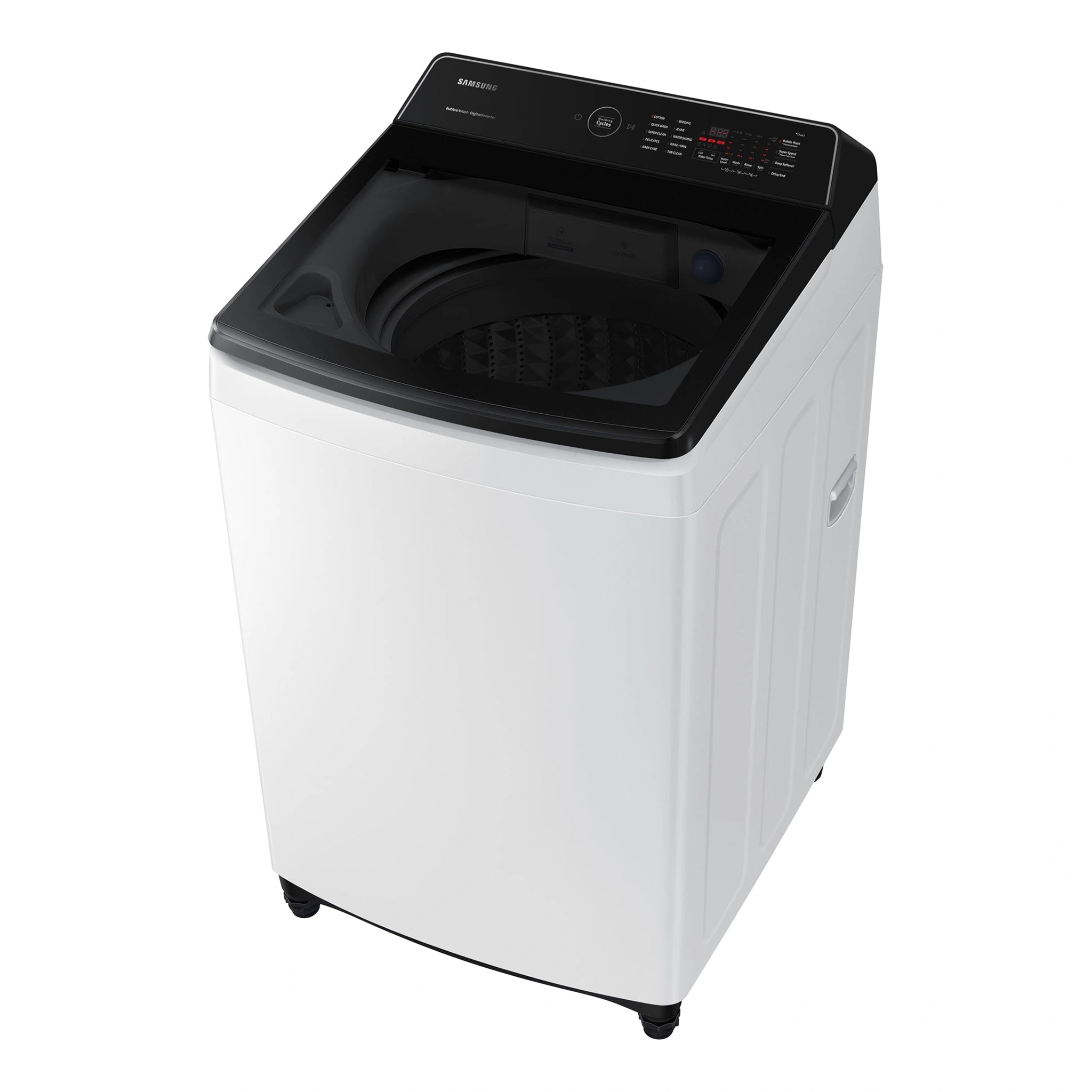 Samsung 9kg Top Load Washer with BubbleStorm WA90CG6745BW, Top Right Side View