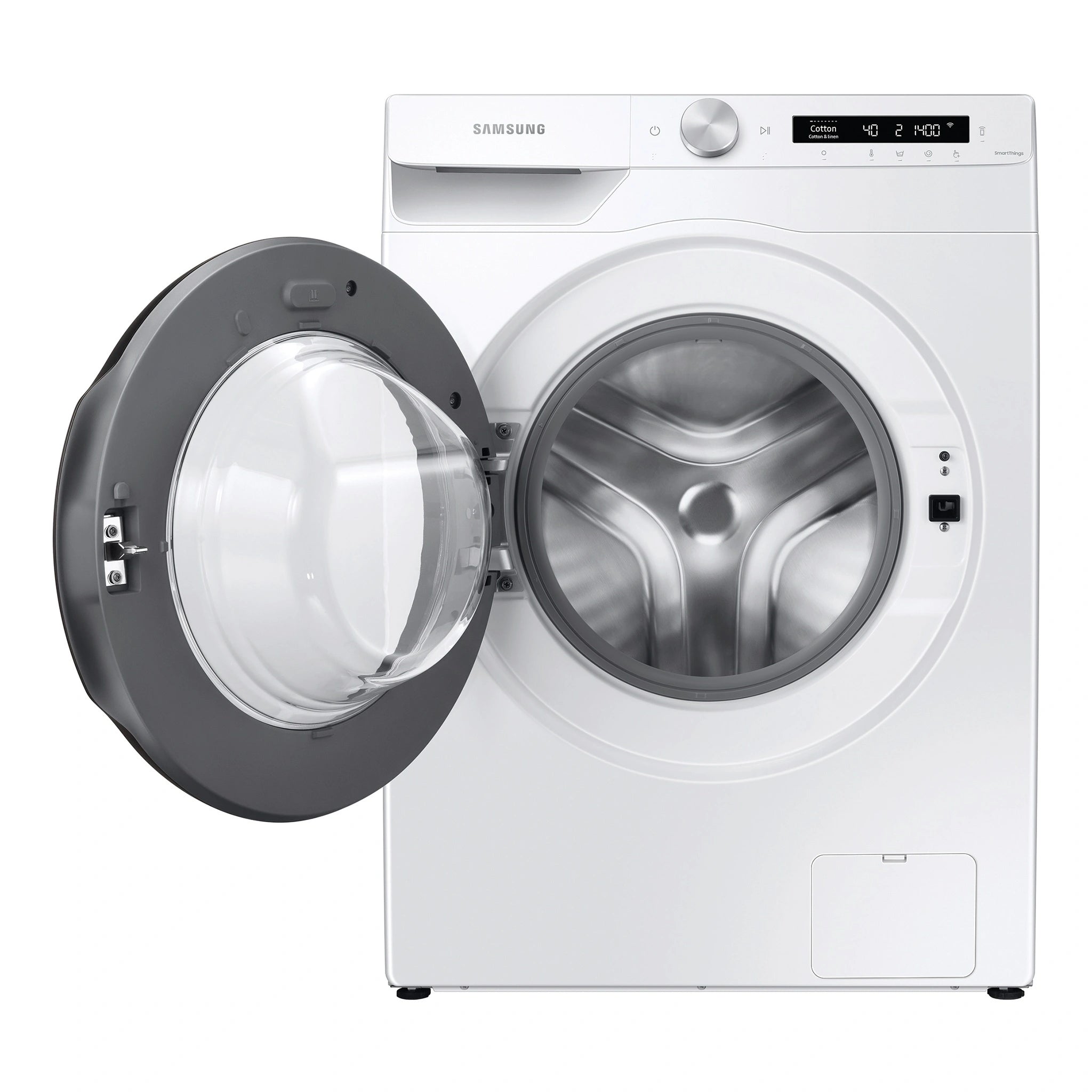 Samsung 9kg Front Load Smart Washing Machine with Steam Wash WW90T504DAW, Front Door Open View