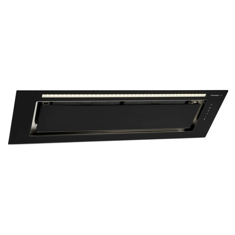 Schweigen Silent Black Glass Undermount Rangehood 900mm KLS9GLASSBLKSP, Front Left Side View