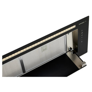 Schweigen Silent Black Glass Undermount Rangehood 900mm KLS9GLASSBLKSP, Left Side Door Open Close-Up View
