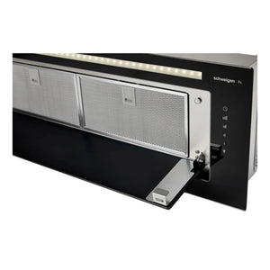 Schweigen Silent Black Glass Undermount Rangehood 900mm KLS9GLASSBLKSP, Right Side Door Open View