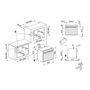 Smeg 70cm Classic MultiFunction Oven Stainless Steel SFA7300TX, Dimensions View