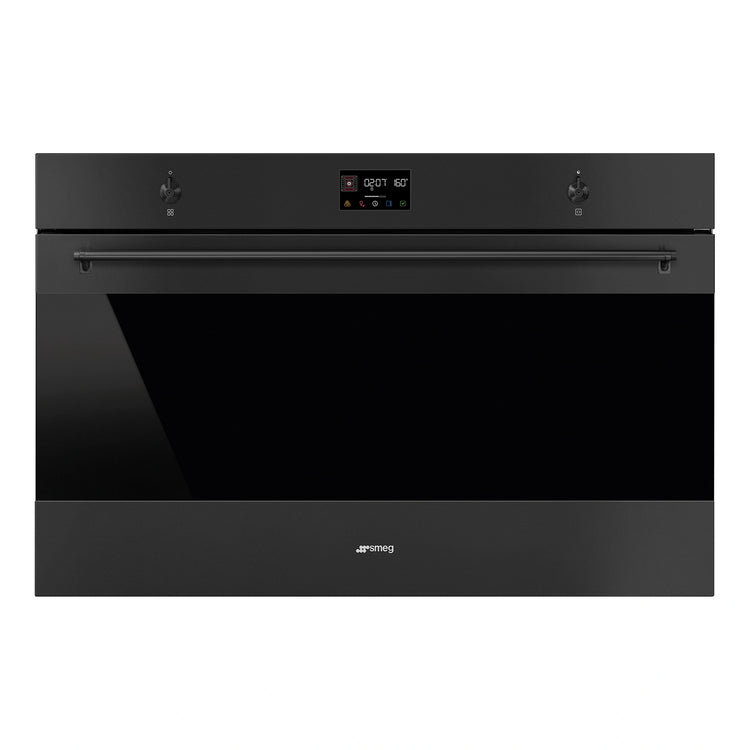 Smeg 90cm Classic Pyrolytic Oven Matte Black SFP9302TN, Front View
