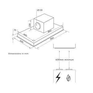 Smeg SHR900X 90cm Undermount Rangehood, Dimensions