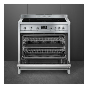 Smeg 90 x 60cm Compact Cooker with Electric Oven & Induction Hob A1PYID9, Front View With Door Open