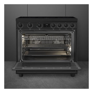 Smeg 90cm Freestanding Induction Hob Cooker C9IMN2, Front View With Door Open