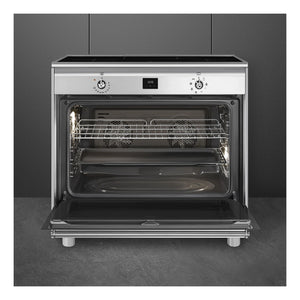 Smeg 90cm Cooker with Induction Hob CG90CIXT, Front View With Door Open