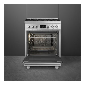 Smeg 60cm Gas Freestanding Cooker with Vapour Clean CS6GMXA2, Front View With Door Open