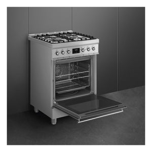 Smeg 60cm Gas Freestanding Cooker with Vapour Clean CS6GMXA2, Left Side View With Door Open