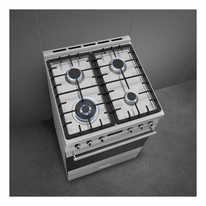 Smeg 60cm Gas Freestanding Cooker with Vapour Clean CS6GMXA2, Top Left Side View