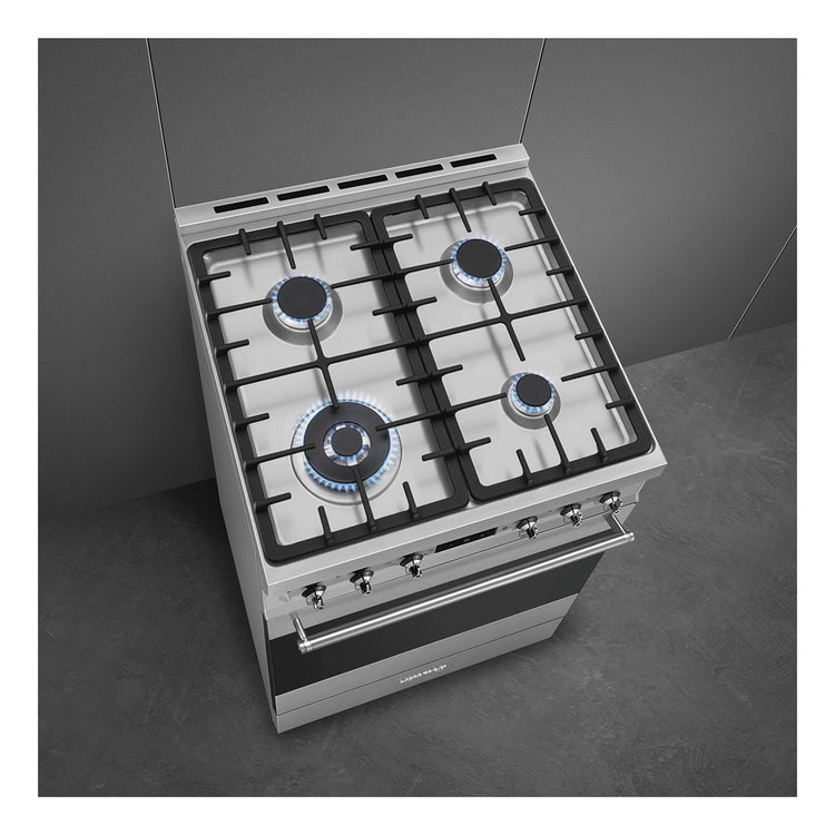 Smeg 60cm Gas Freestanding Cooker with Vapour Clean CS6GMXA2, Top Left Side View