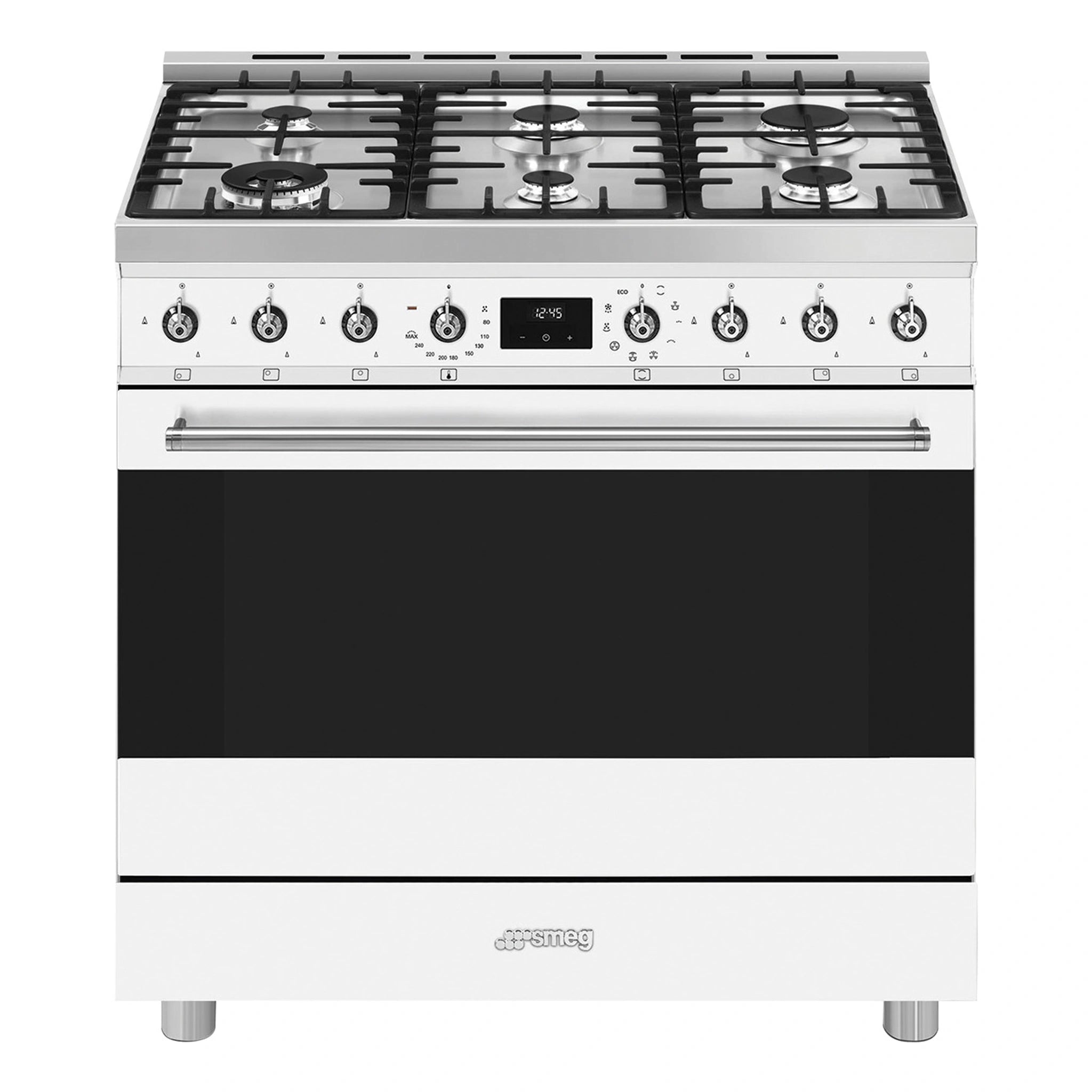 Smeg 90cm Classic Freestanding Dual Fuel Stove CS9GMWHA2, Front View