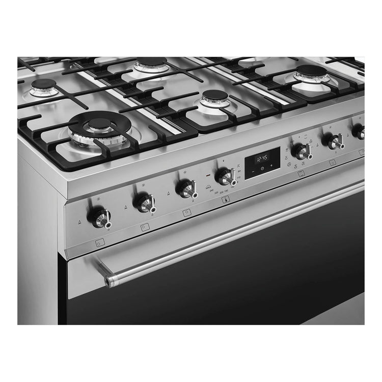 Smeg 90cm Freestanding Dual Fuel Cooker CS9GMXA2, Control Panel View