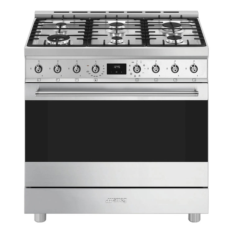 Smeg 90cm Freestanding Dual Fuel Cooker CS9GMXA2, Front View