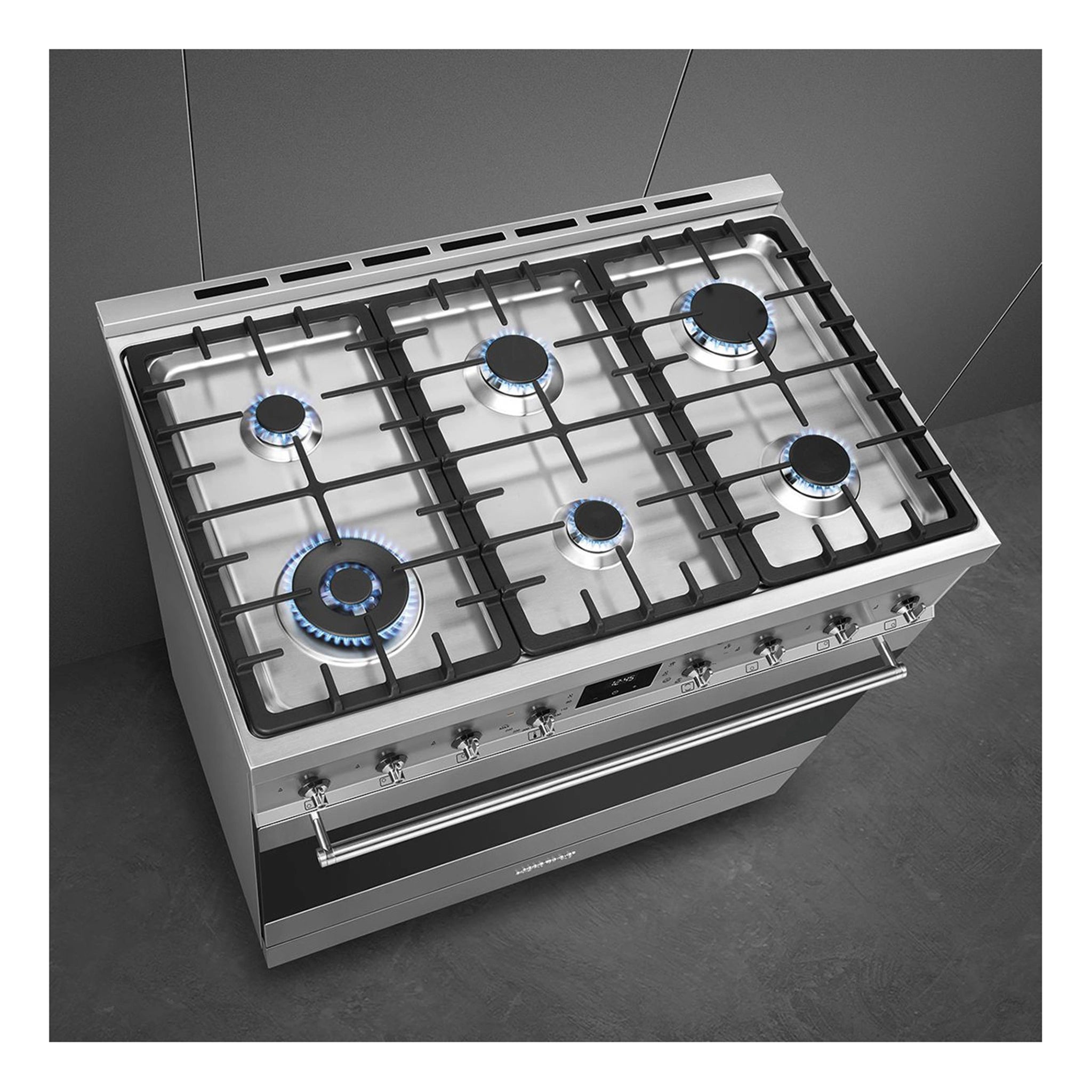 Smeg 90cm Freestanding Dual Fuel Cooker CS9GMXA2, Top Left Side View