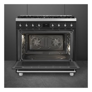 Smeg 90cm Cooker with Gas Freestanding Cooker CSP9GMMBA2, Front View With Door Open 2