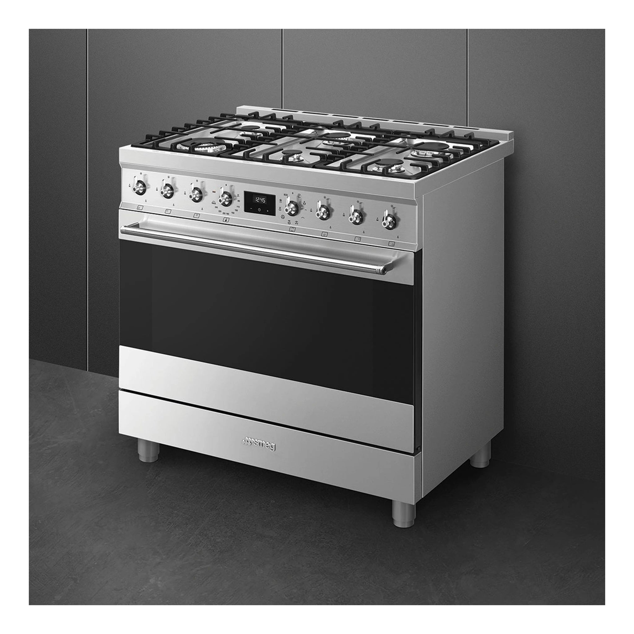 Smeg 90cm Dual Fuel Stainless Steel Pyrolytic Freestanding Oven CSP9GMXA2, Right Side View