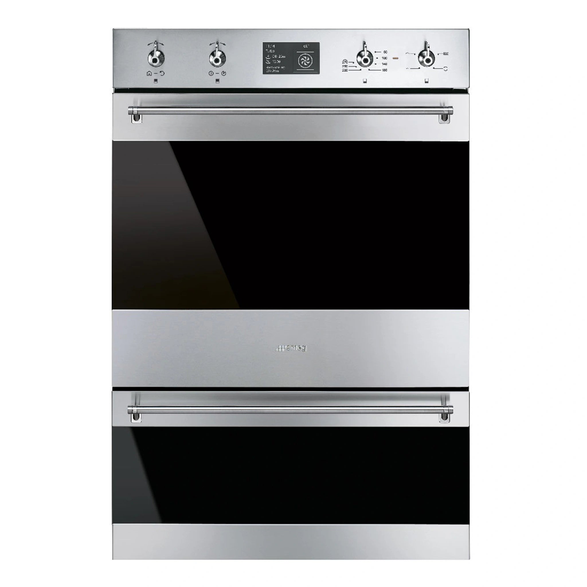 Smeg 60cm Classic Aesthetic Pyrolytic Electric Built-In Double Oven DOSPA6395X, Front Double Door View