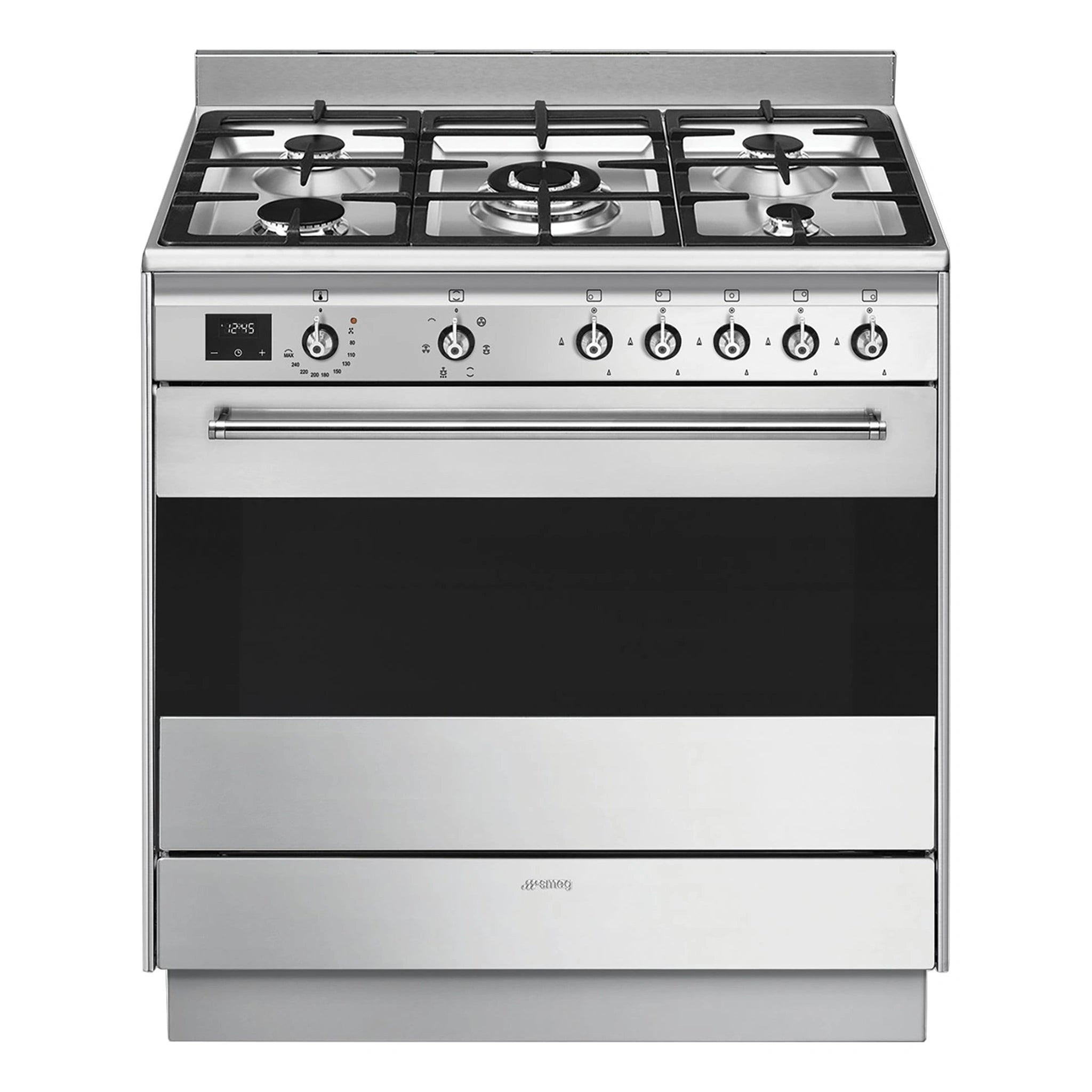 Smeg 90cm Classic Freestanding Dual Fuel Oven/Stove FS9606XS1, Front View